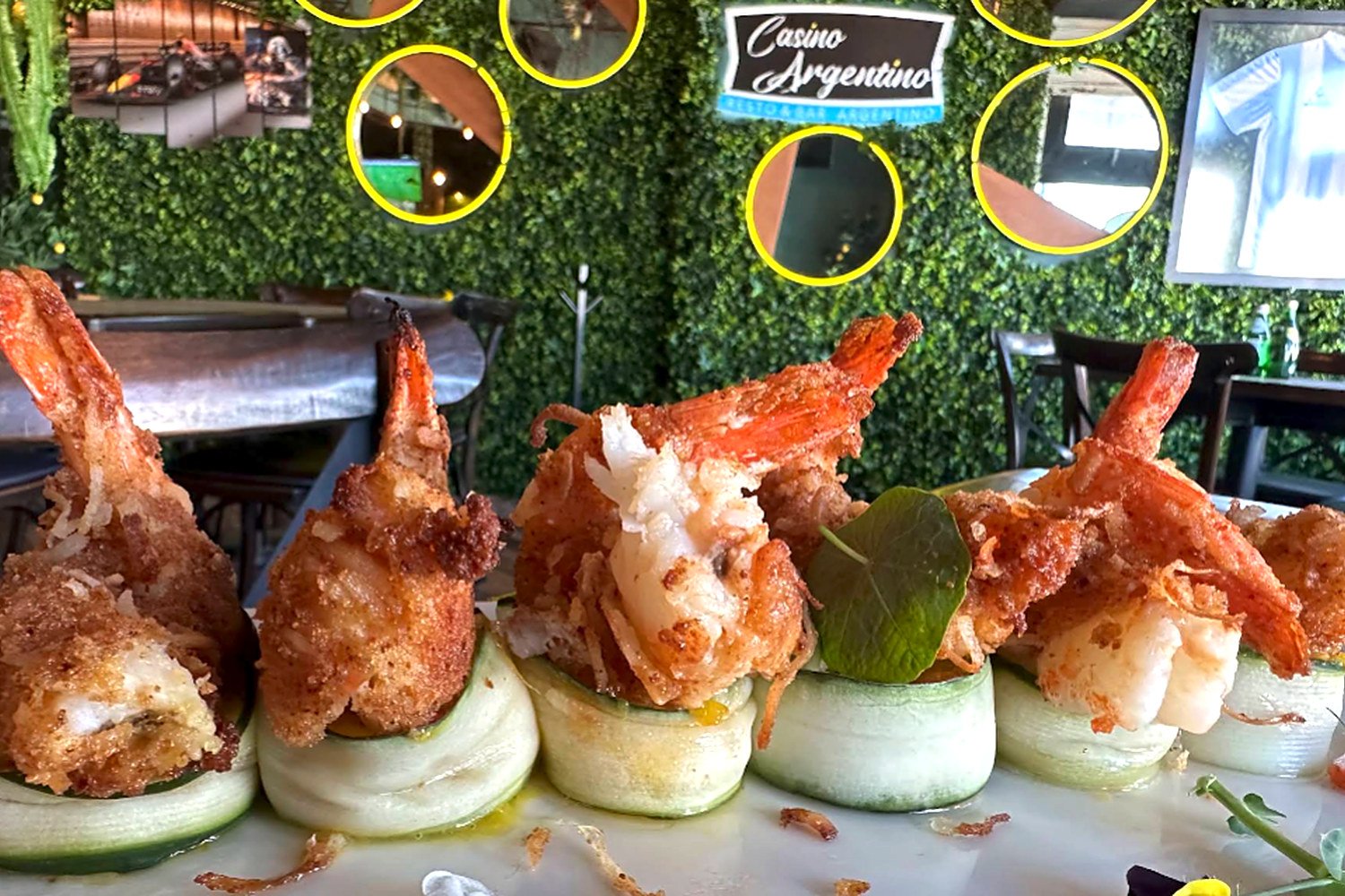 Bocados de camarón emplatados